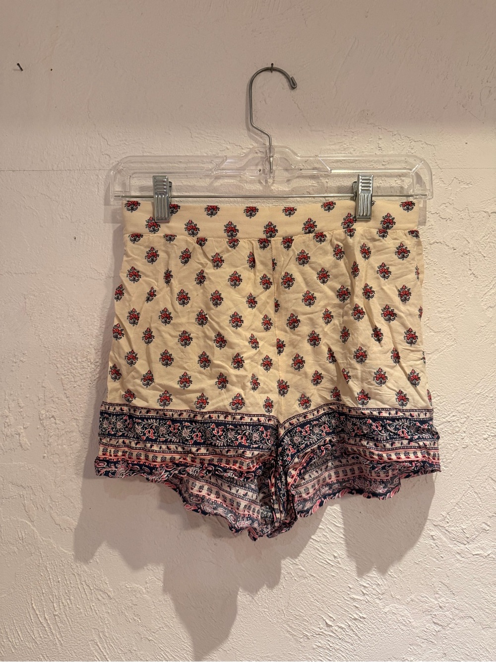 Jealous Tomato Cream Floral High-Waist Shorts with Navy & Pink Border